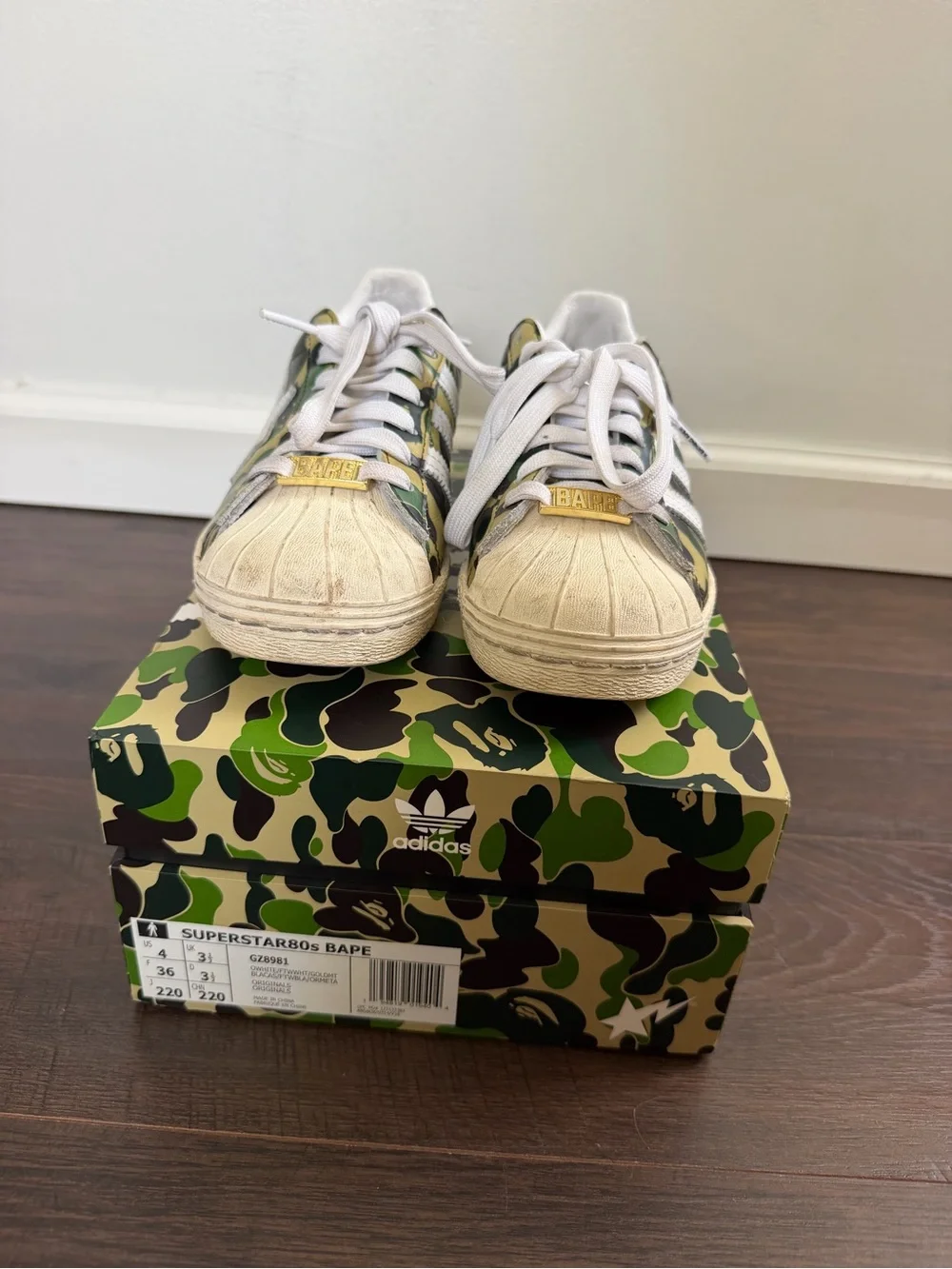 Bape x Adidas Green Camo Superstar Sneakers with White Star